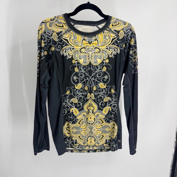 Athleta Other - Athleta Pacifica Rashguard Long Sleeve Paisley Mandala Black Yellow 268486 S